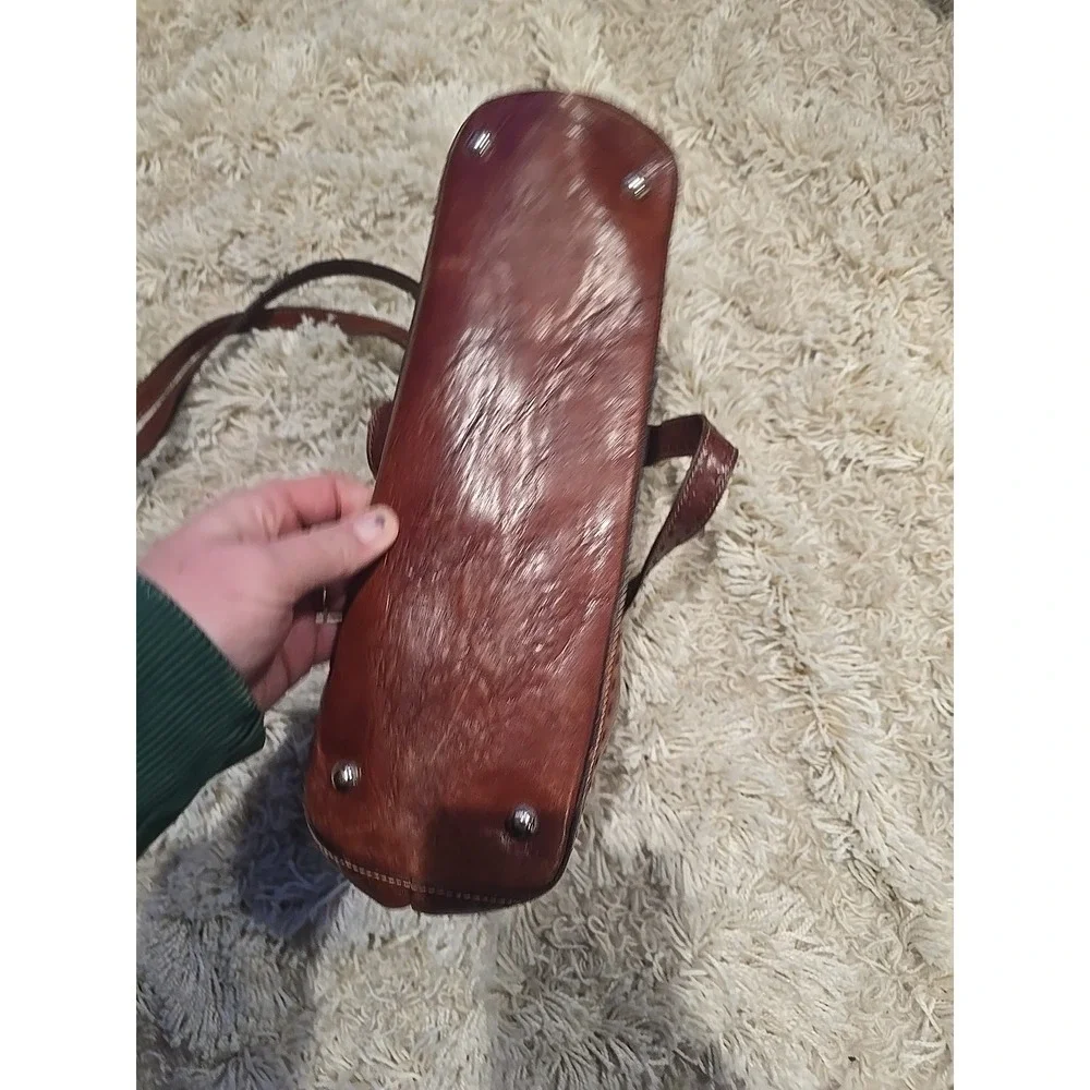 Fossil Vintage Brown Leather Satchel Crossbody Bag Cognac Handbag‎